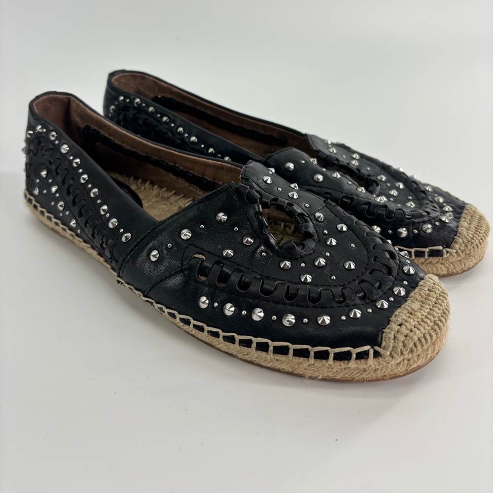 Sam Edelman Liam studded espadrille flats 8.5 runs big black leather silver